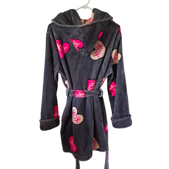 Betsey Johnson Womens Heart XO Fleece Sleep Robe Size Medium / Large Gray - Picture 3 of 4